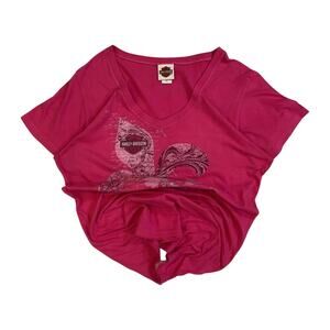 Vintage Harley Davidson Women's Fleur‎ de Lis Graphic Domenicos Pink XL Made USA